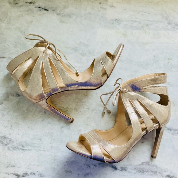 BGBGeneration Gold Cutout Lace Up Retro Heels - Picture 2 of 9